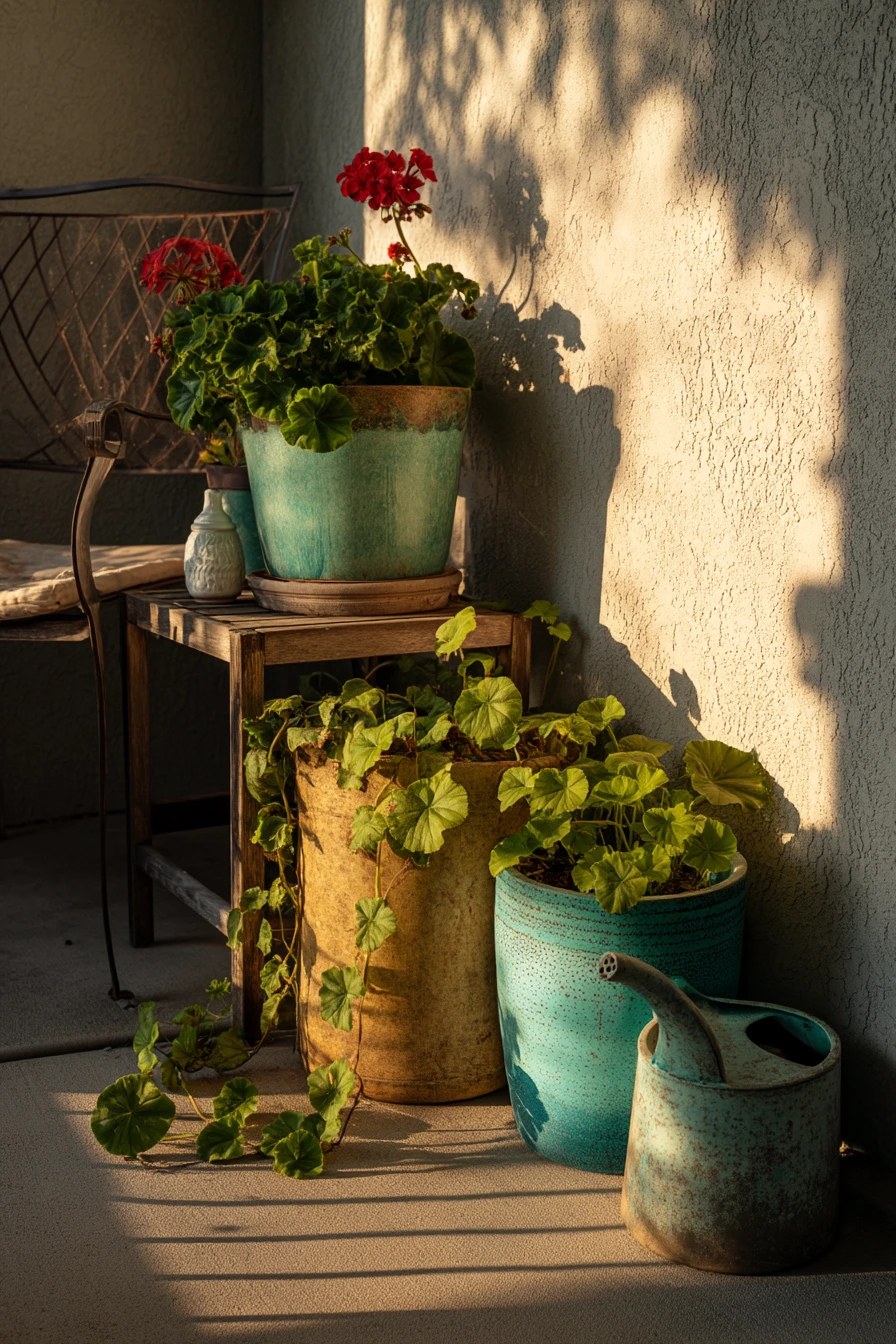 9. Balcony Corner with Weathered Painted Planters