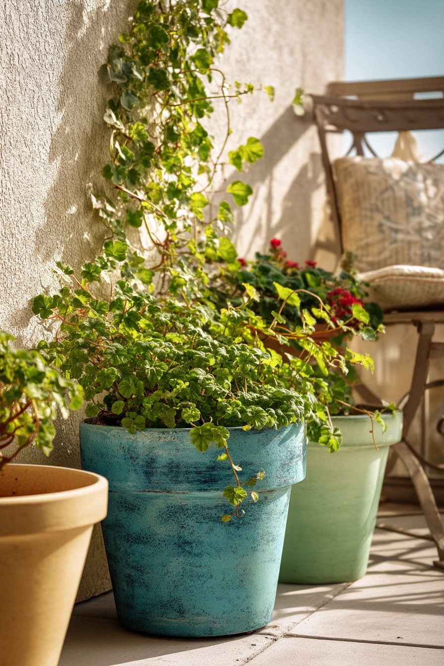 9. Balcony Corner with Weathered Painted Planters