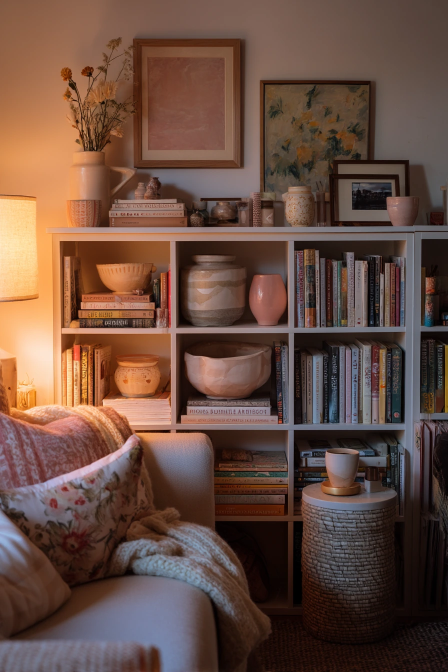 10. Shelf Styling with Vintage Painted Pot Collection