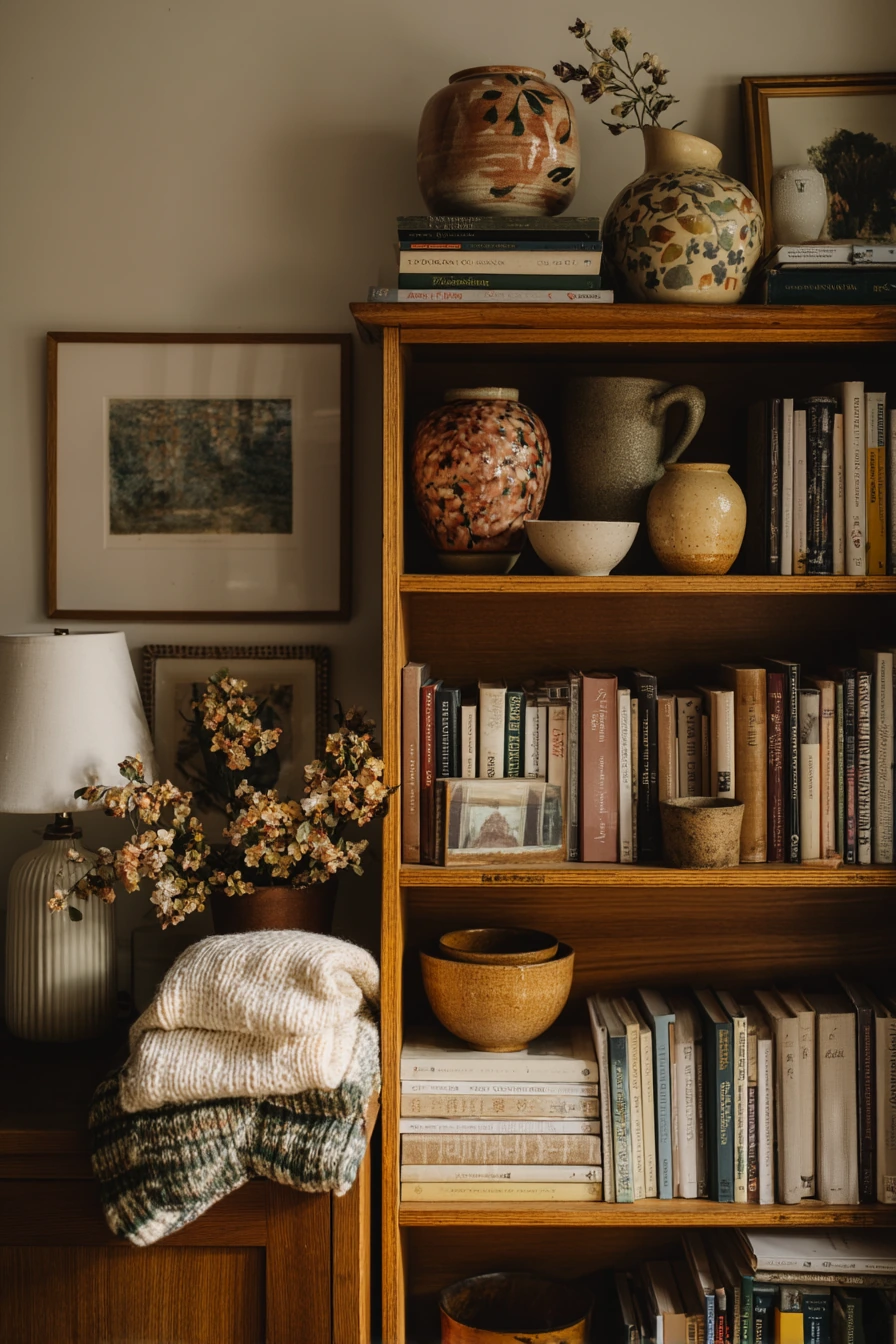 10. Shelf Styling with Vintage Painted Pot Collection