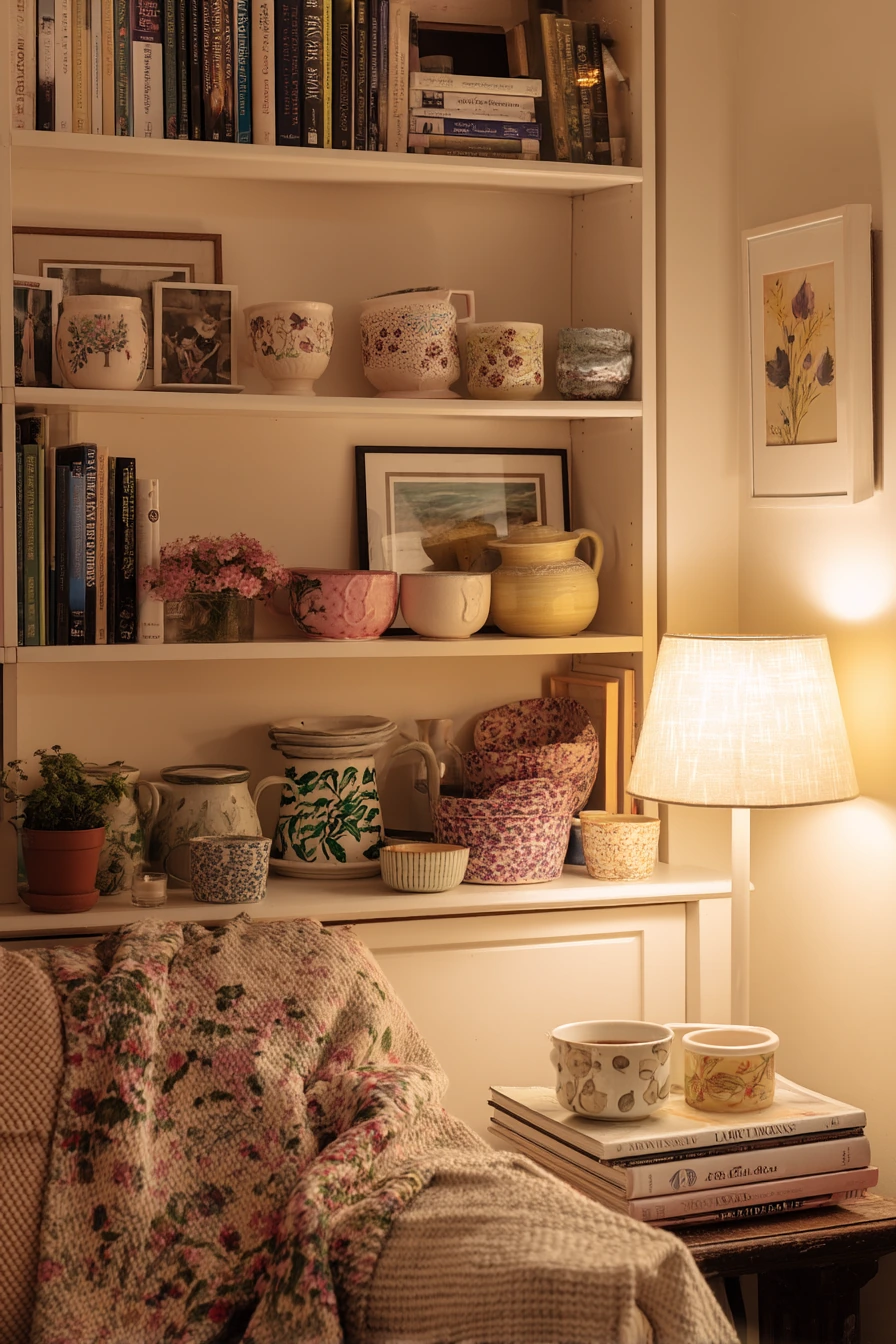 10. Shelf Styling with Vintage Painted Pot Collection