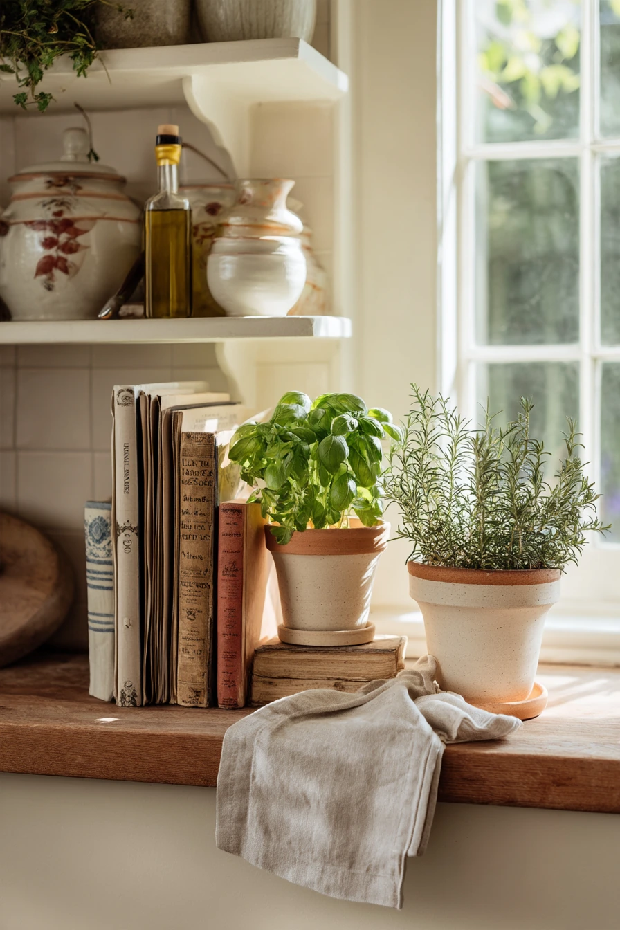 1. Minimal Ceramic Trio on a Kitchen Shelf