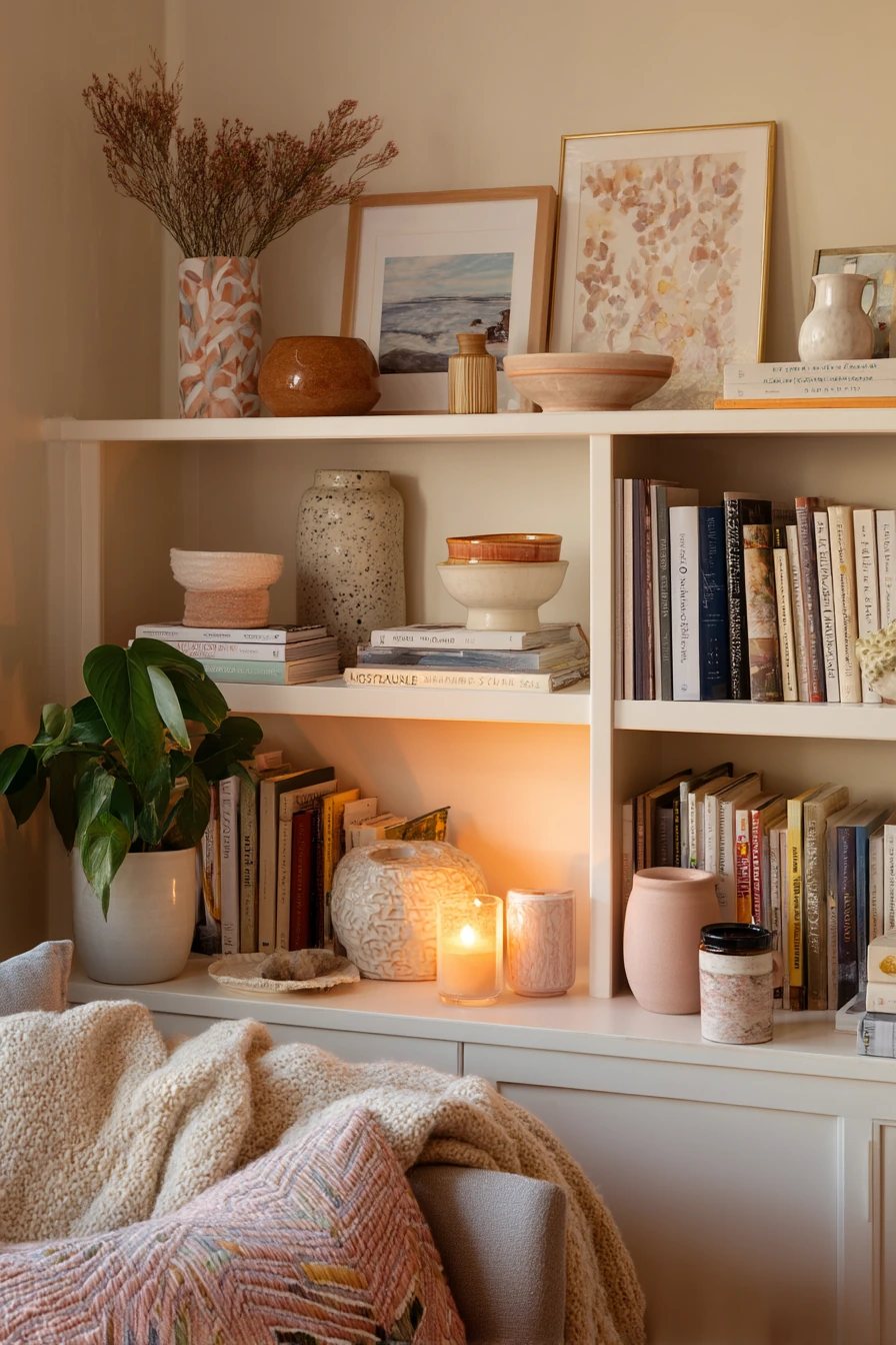 10. Shelf Styling with Vintage Painted Pot Collection