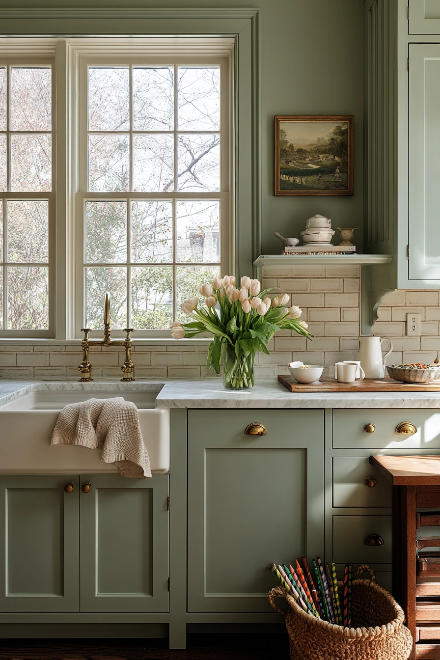 Sage Green Cabinets for a Soft Cottage Feel
