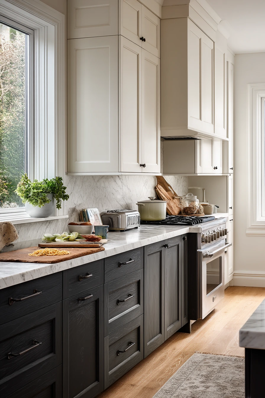 Two-Tone Cabinets Around a Sunday Lunch Mess