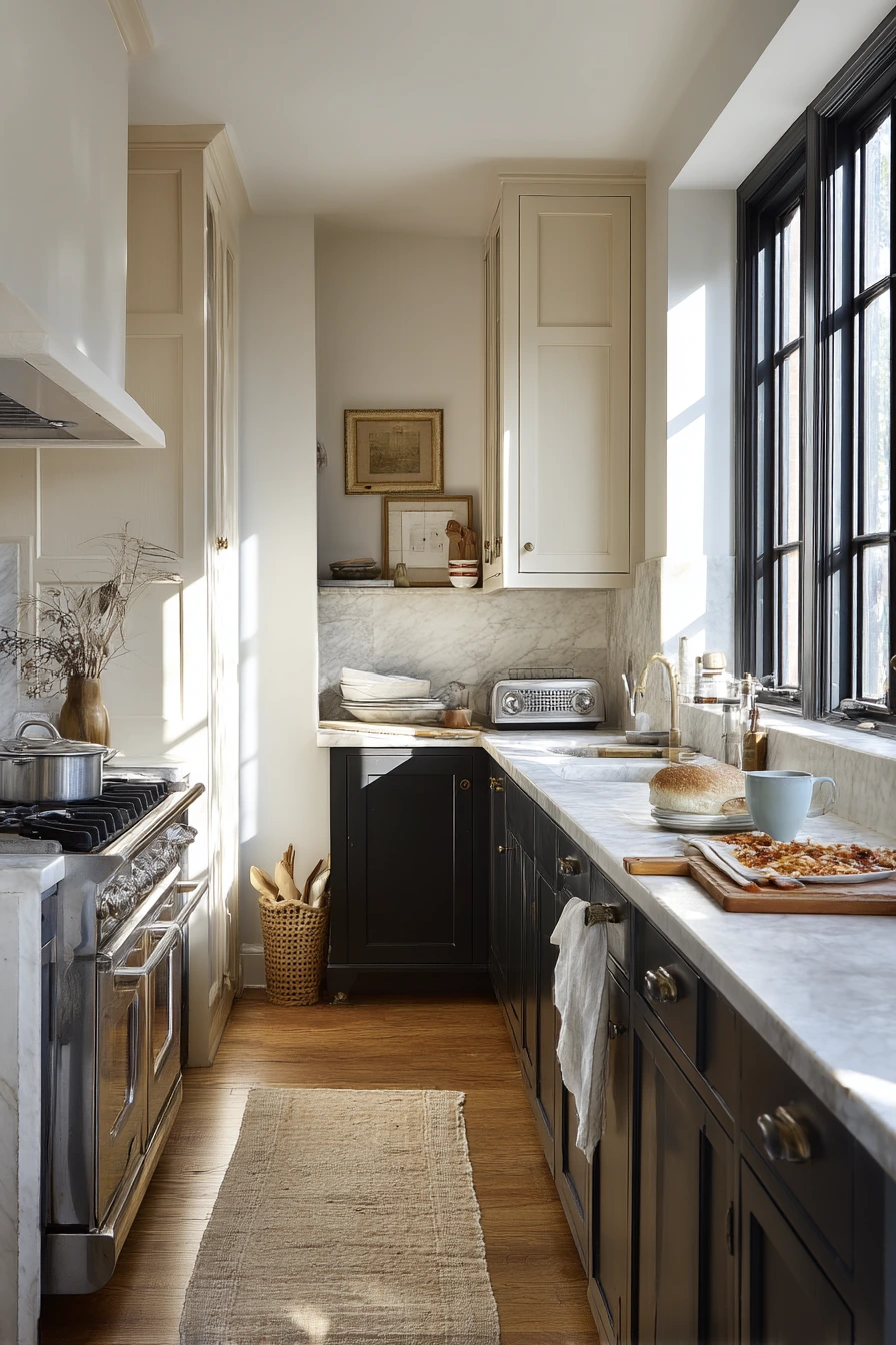 Two-Tone Cabinets Around a Sunday Lunch Mess
