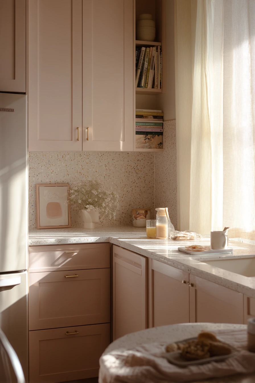 Blush Painted Cabinets for a Gentle Family Space