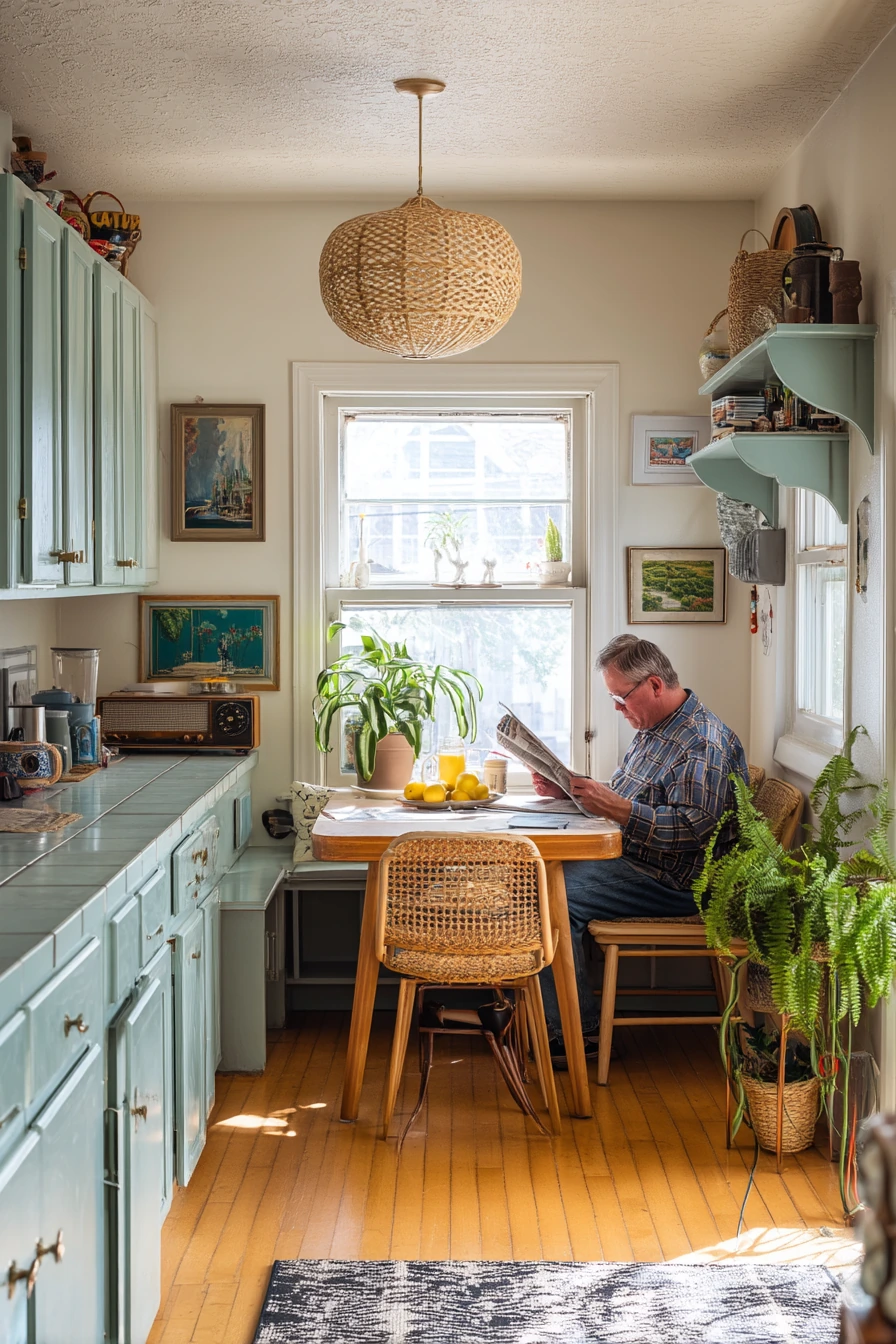 Blue-Green Cabinets in a Light-Filled Breakfast Nook
