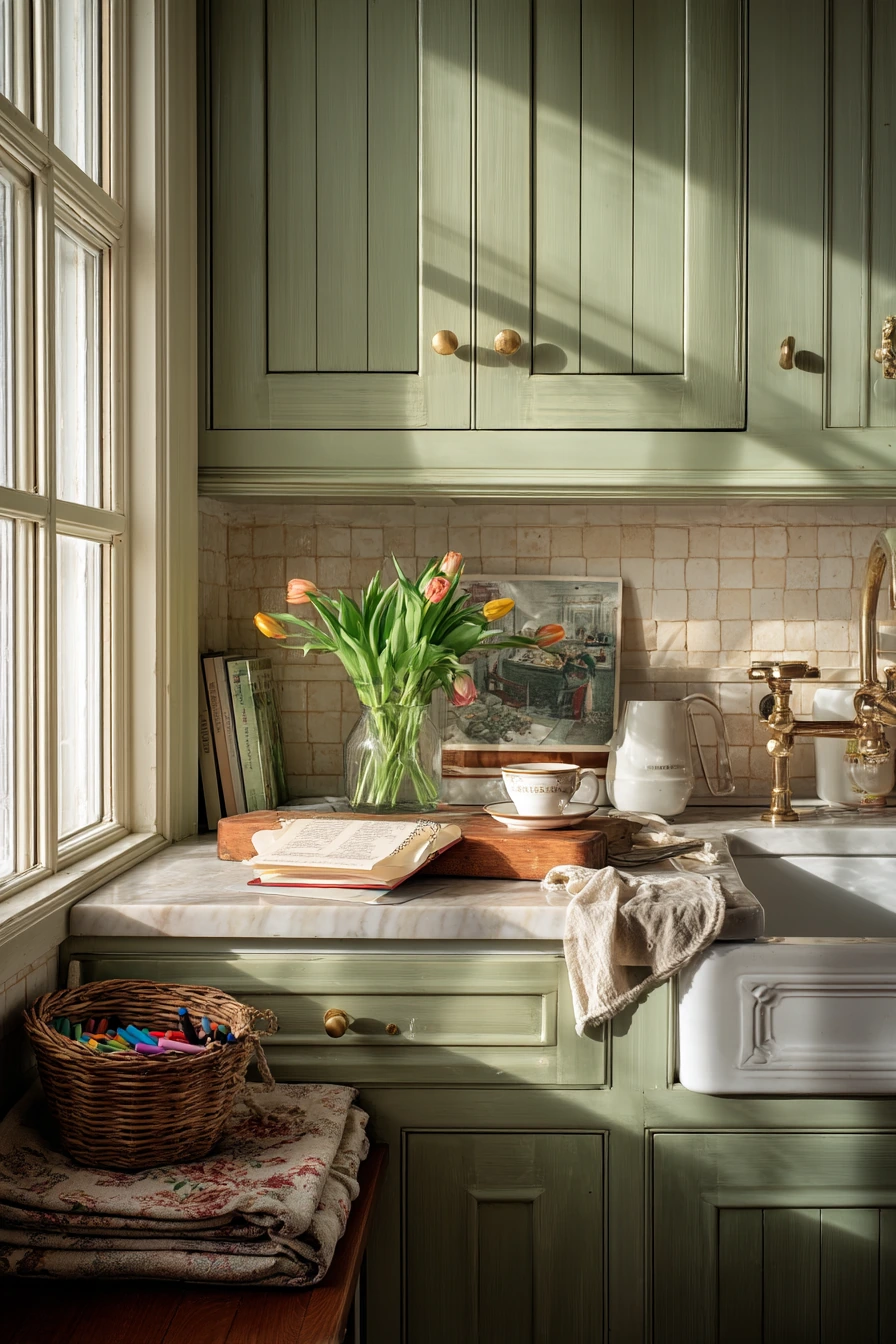 Sage Green Cabinets for a Soft Cottage Feel