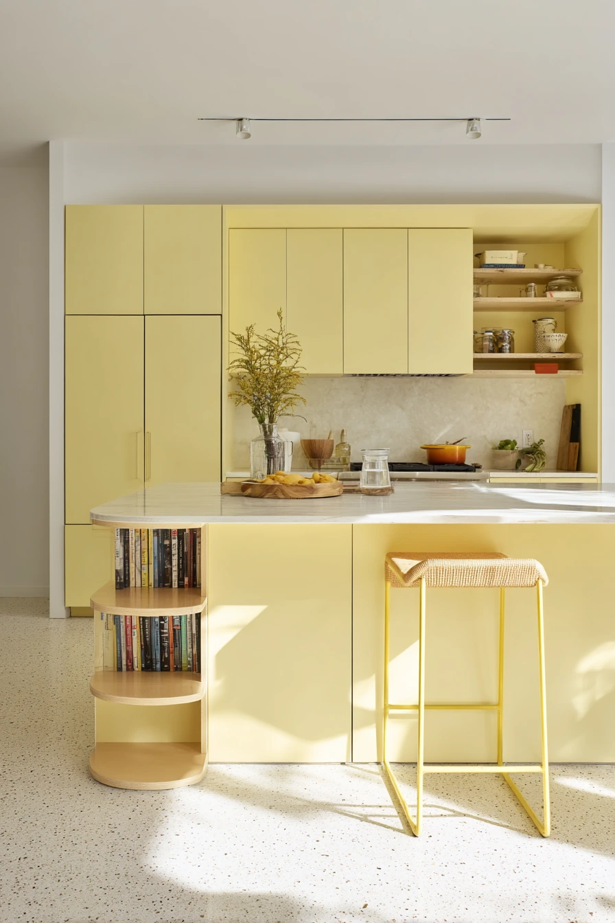 Modern Pale Yellow Kitchen with Warm Metals