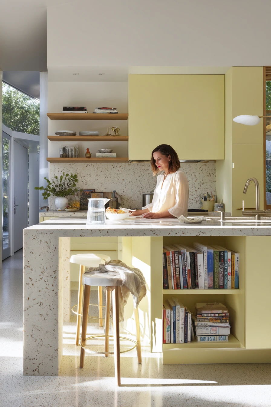 Modern Pale Yellow Kitchen with Warm Metals
