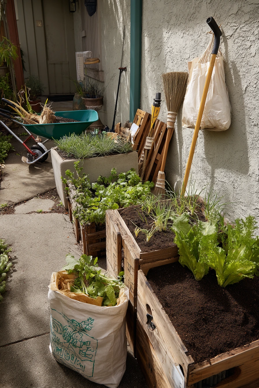 7. Small-Space Compost + Pallet Garden Utility Zone
