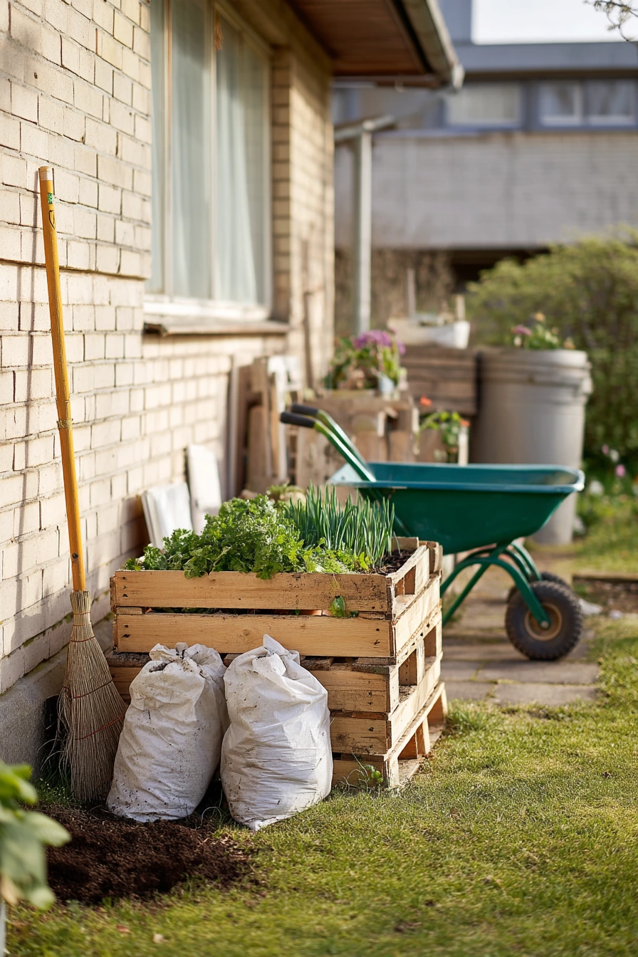 7. Small-Space Compost + Pallet Garden Utility Zone