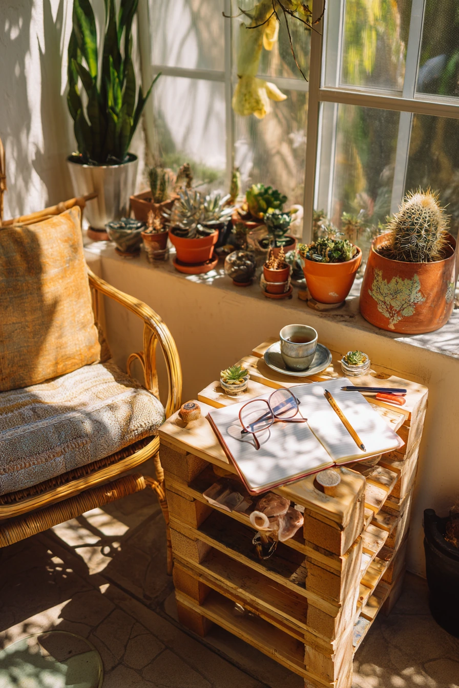 8. Sunlit Pallet Succulent Shelf