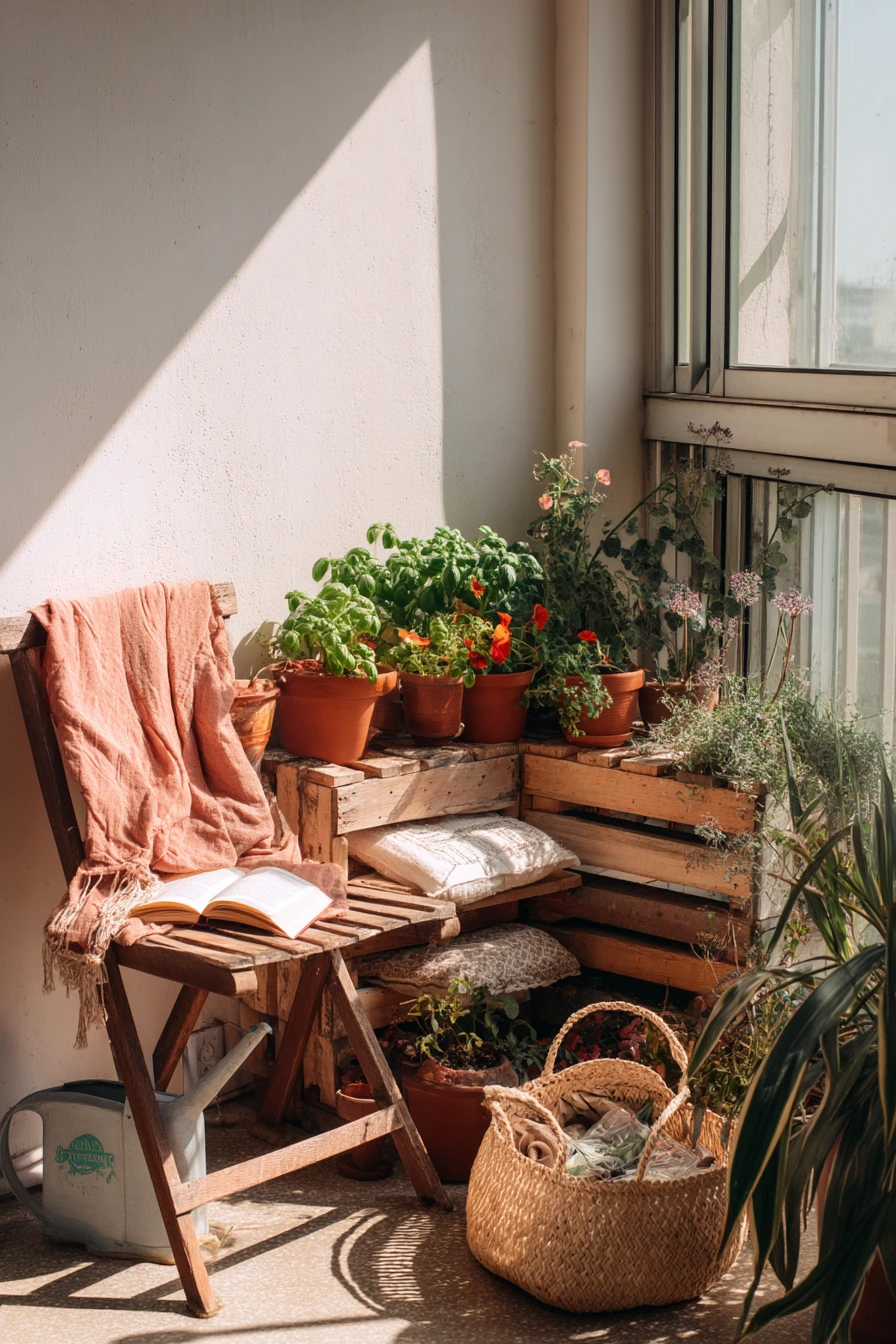 1. Tiny Balcony Pallet Herb Wall