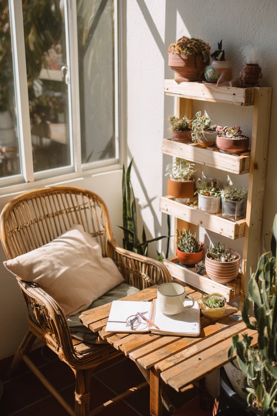 8. Sunlit Pallet Succulent Shelf