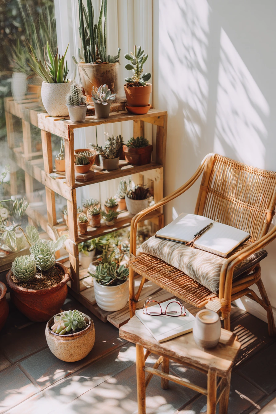 8. Sunlit Pallet Succulent Shelf