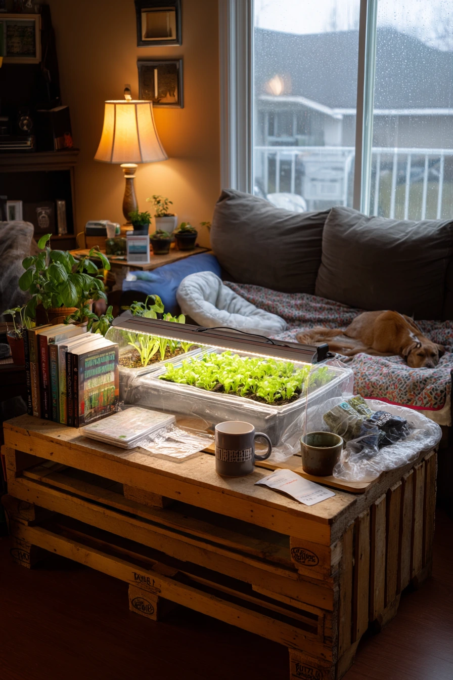 9. Rainy-Day Indoor Pallet Seedling Station