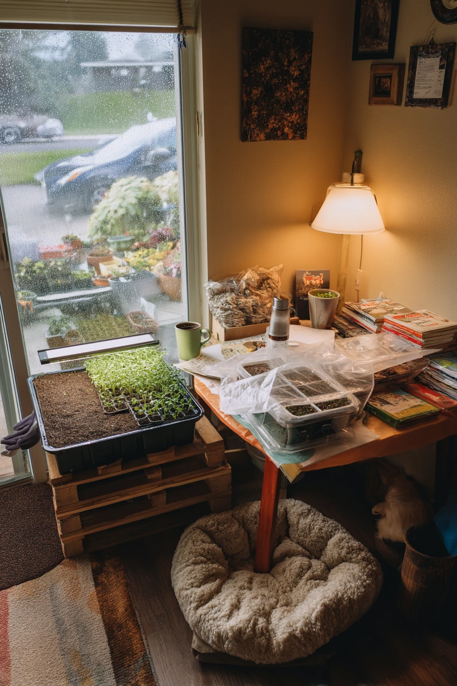 9. Rainy-Day Indoor Pallet Seedling Station