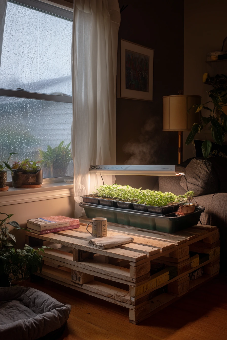 9. Rainy-Day Indoor Pallet Seedling Station