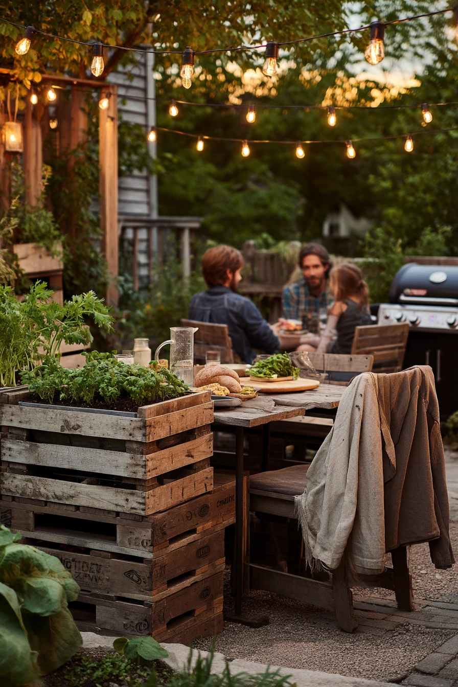 10. Backyard Pallet Garden Entertaining Nook
