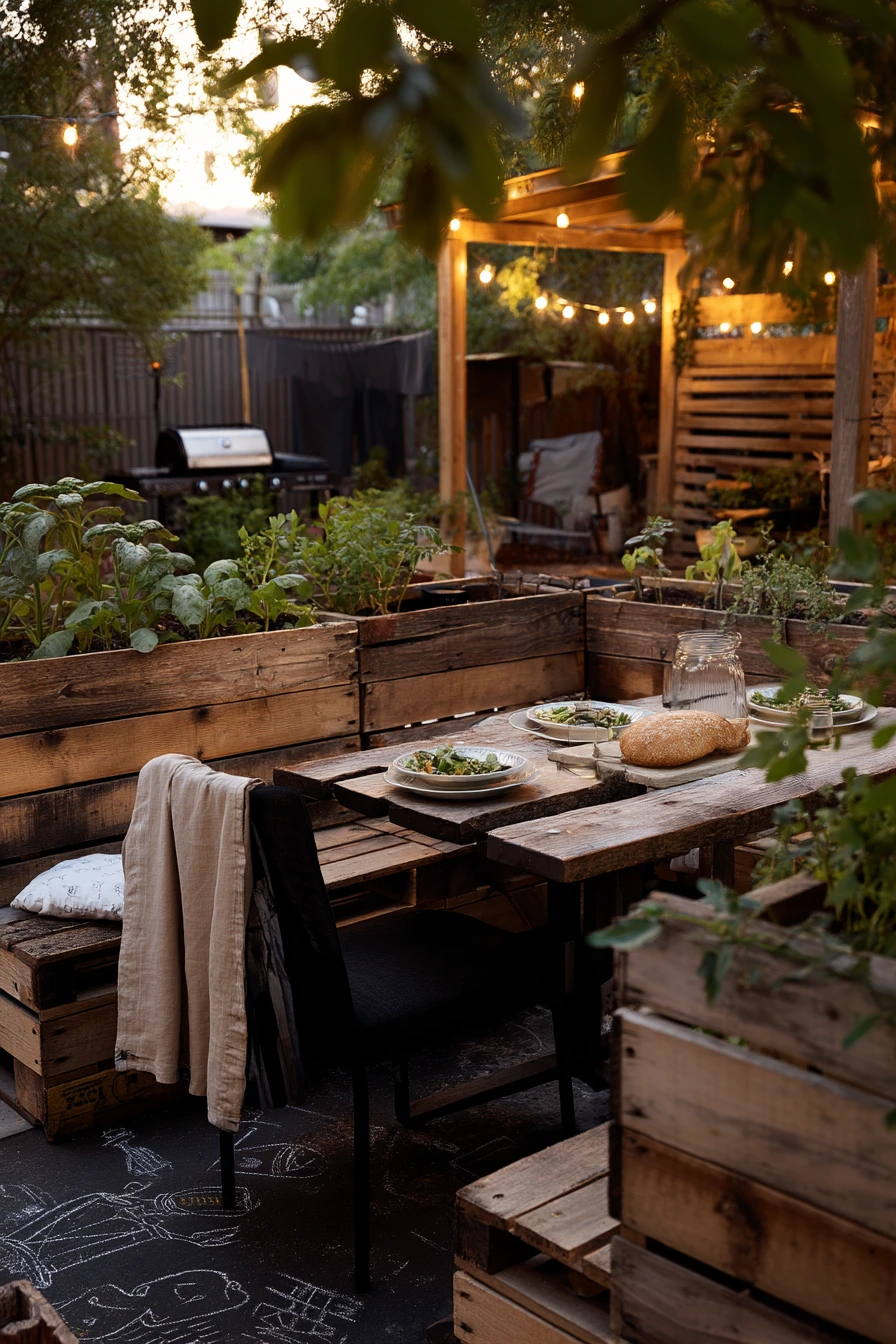 10. Backyard Pallet Garden Entertaining Nook