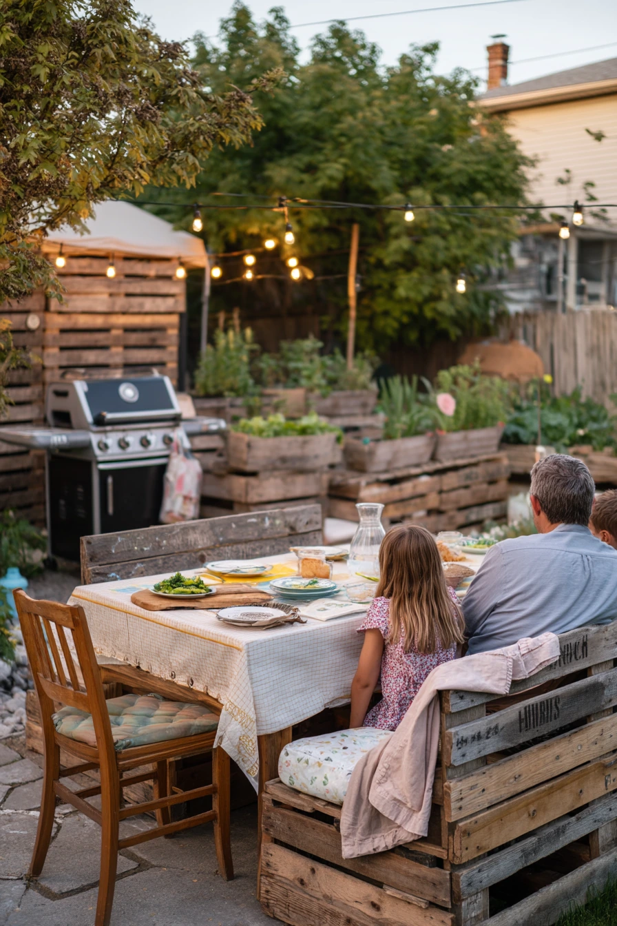 10. Backyard Pallet Garden Entertaining Nook