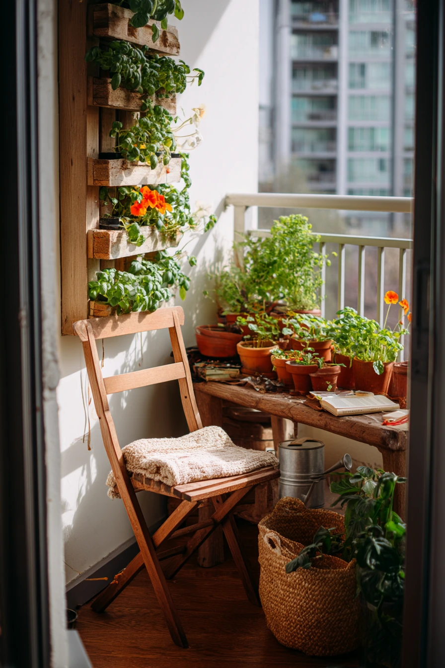 1. Tiny Balcony Pallet Herb Wall
