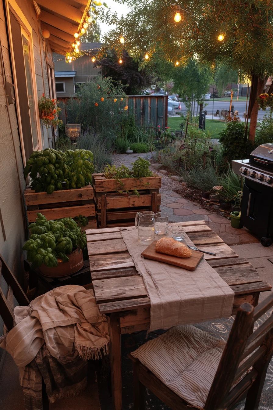 10. Backyard Pallet Garden Entertaining Nook