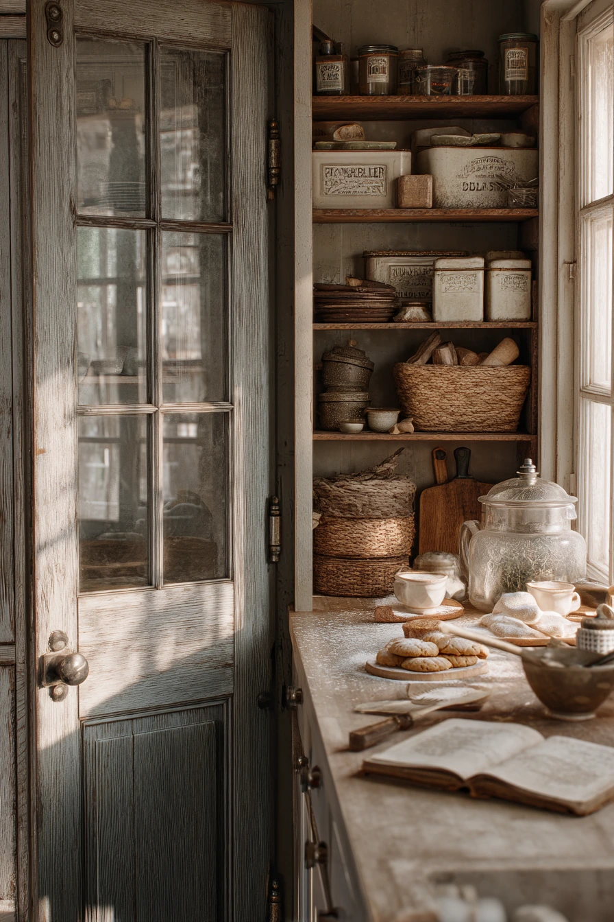 Farmhouse Pantry Door with Antique Glass Pane