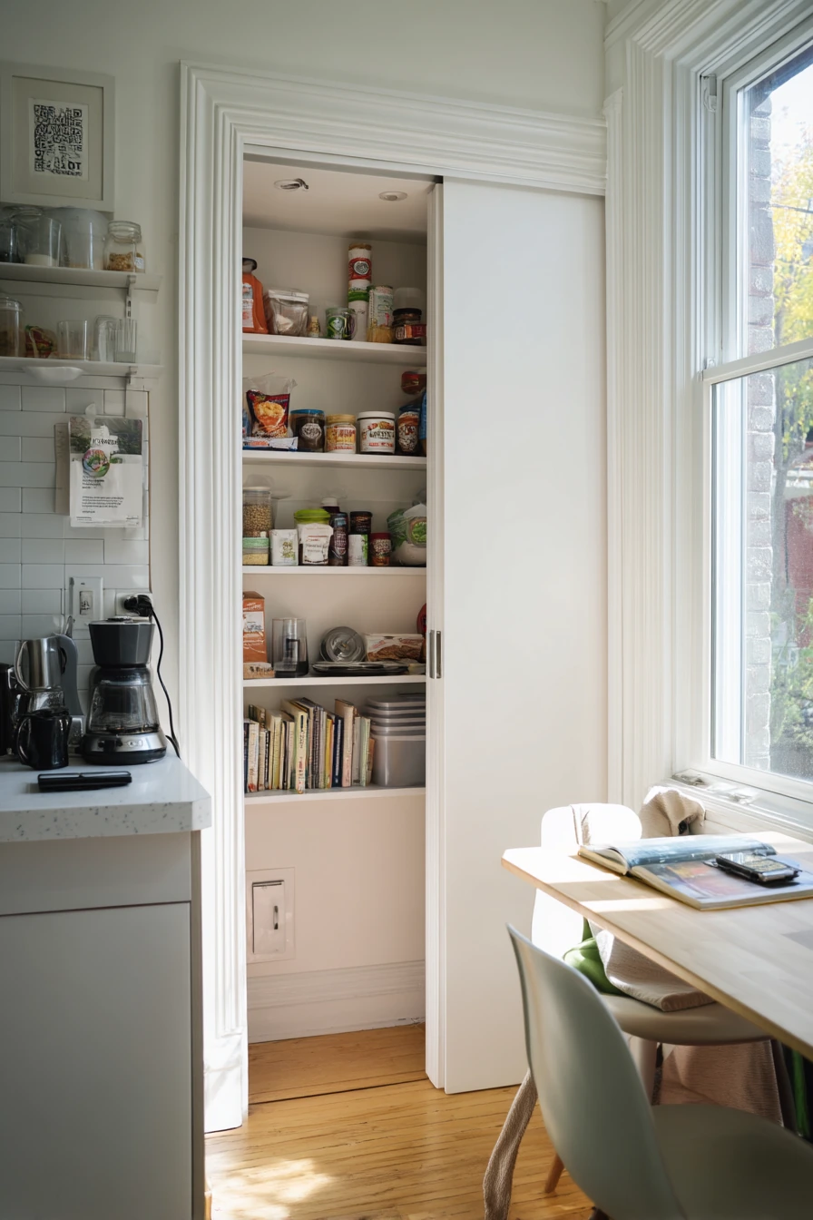Small-Space Pantry Door Behind a Sliding Pocket Panel