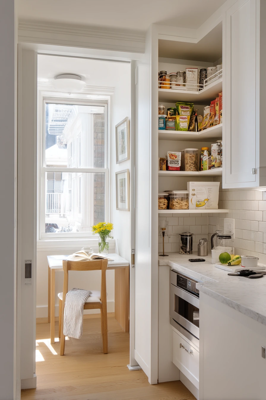 Small-Space Pantry Door Behind a Sliding Pocket Panel
