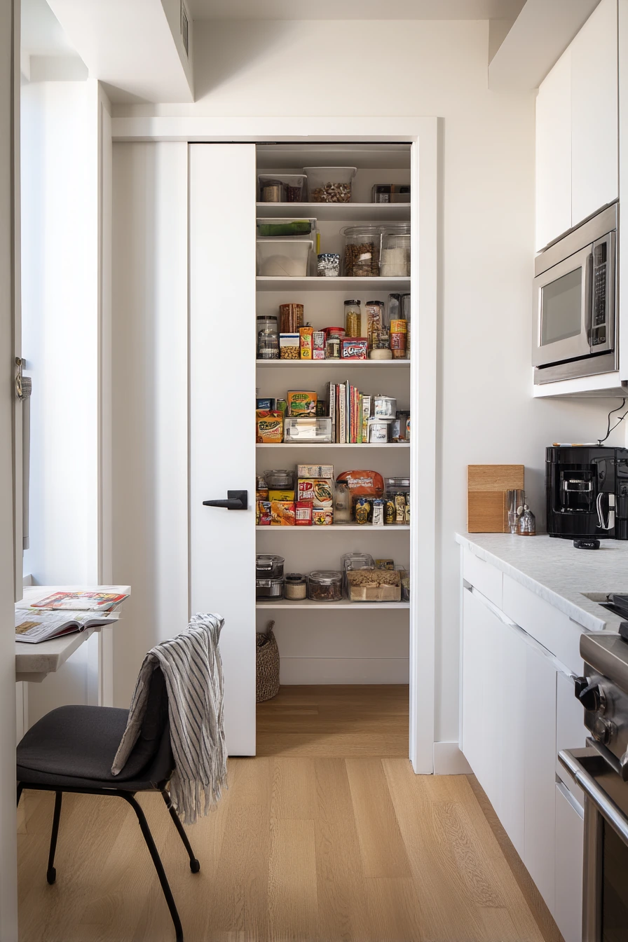 Small-Space Pantry Door Behind a Sliding Pocket Panel