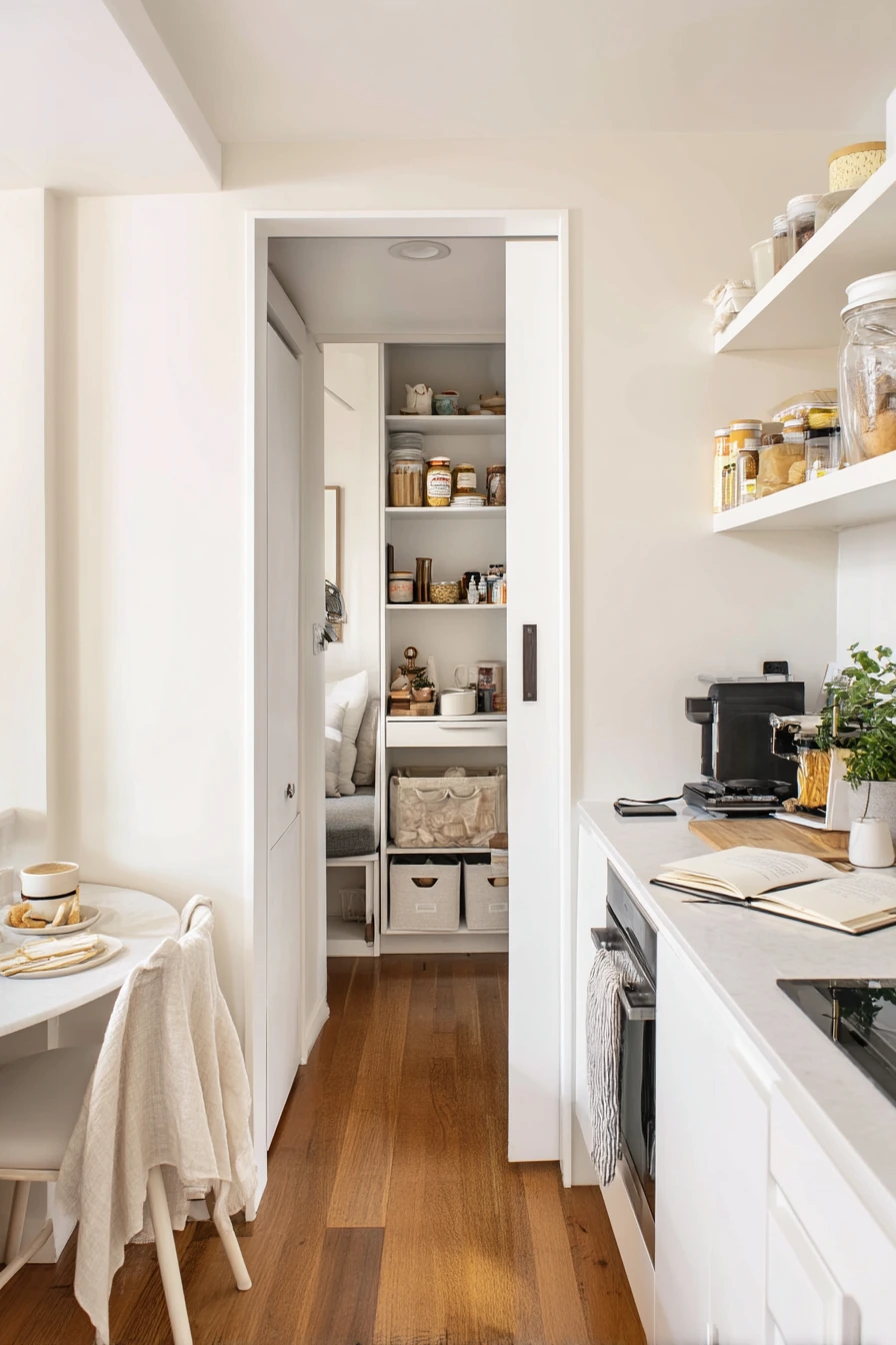 Small-Space Pantry Door Behind a Sliding Pocket Panel