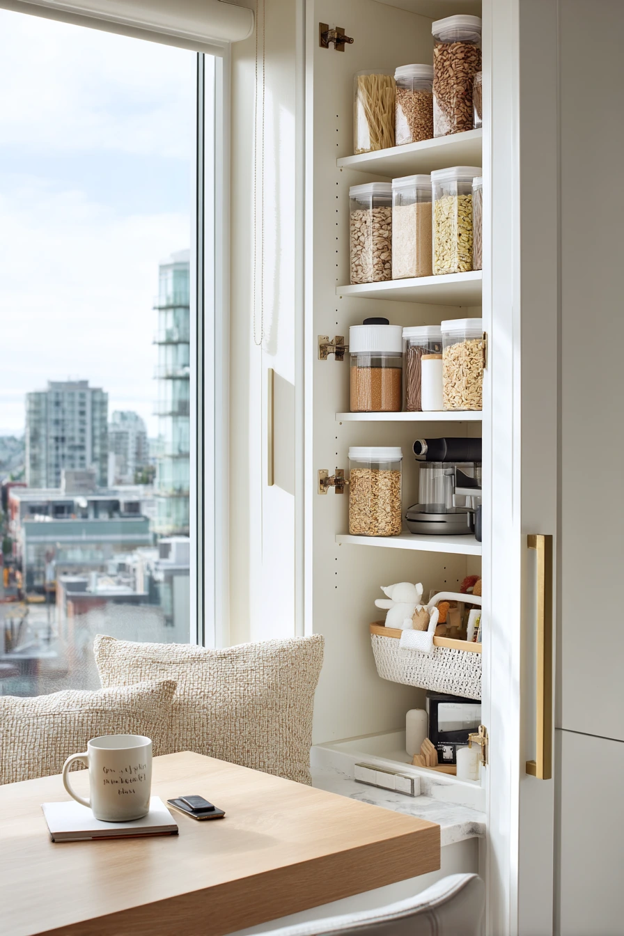 Compact Kitchen Pantry Door with Hidden Pull-Out Storage