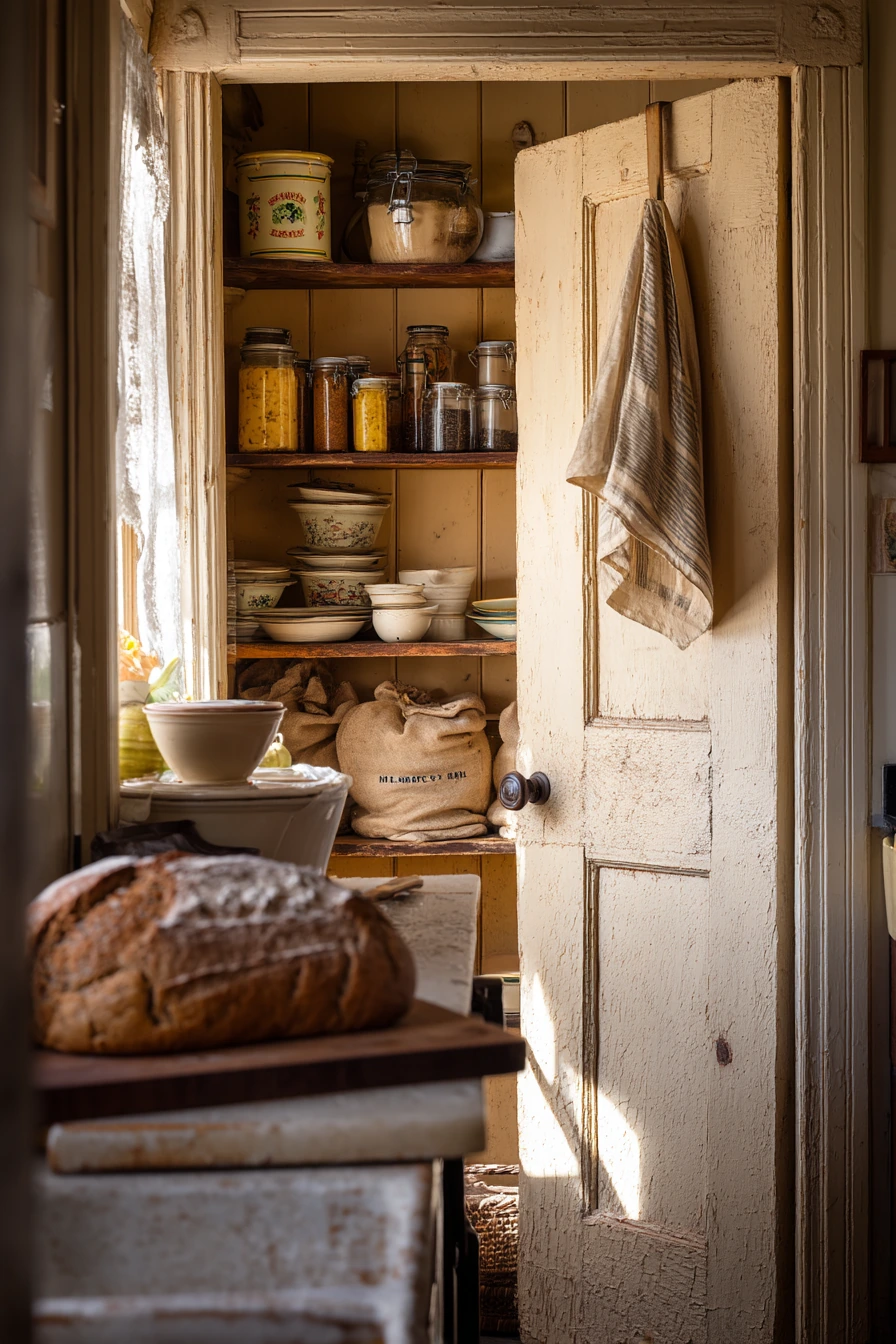 Vintage Pantry Door in a Cottage Kitchen