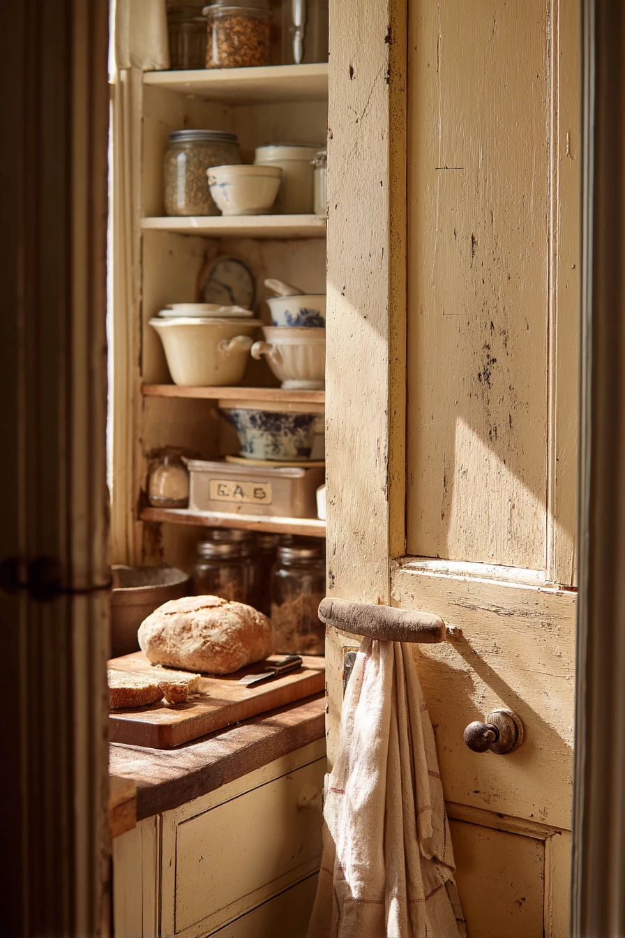 Vintage Pantry Door in a Cottage Kitchen