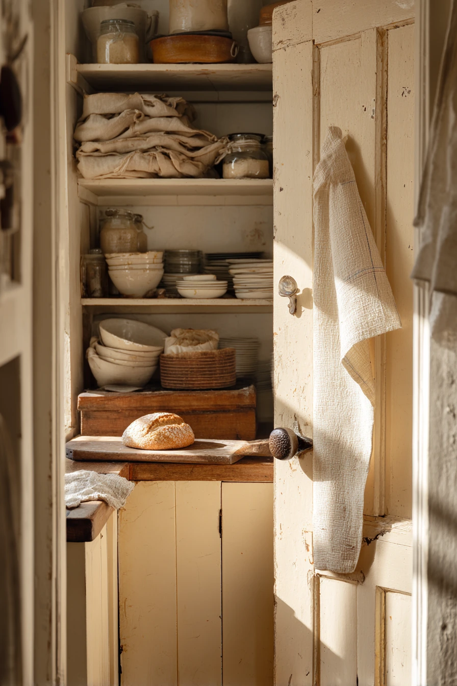 Vintage Pantry Door in a Cottage Kitchen