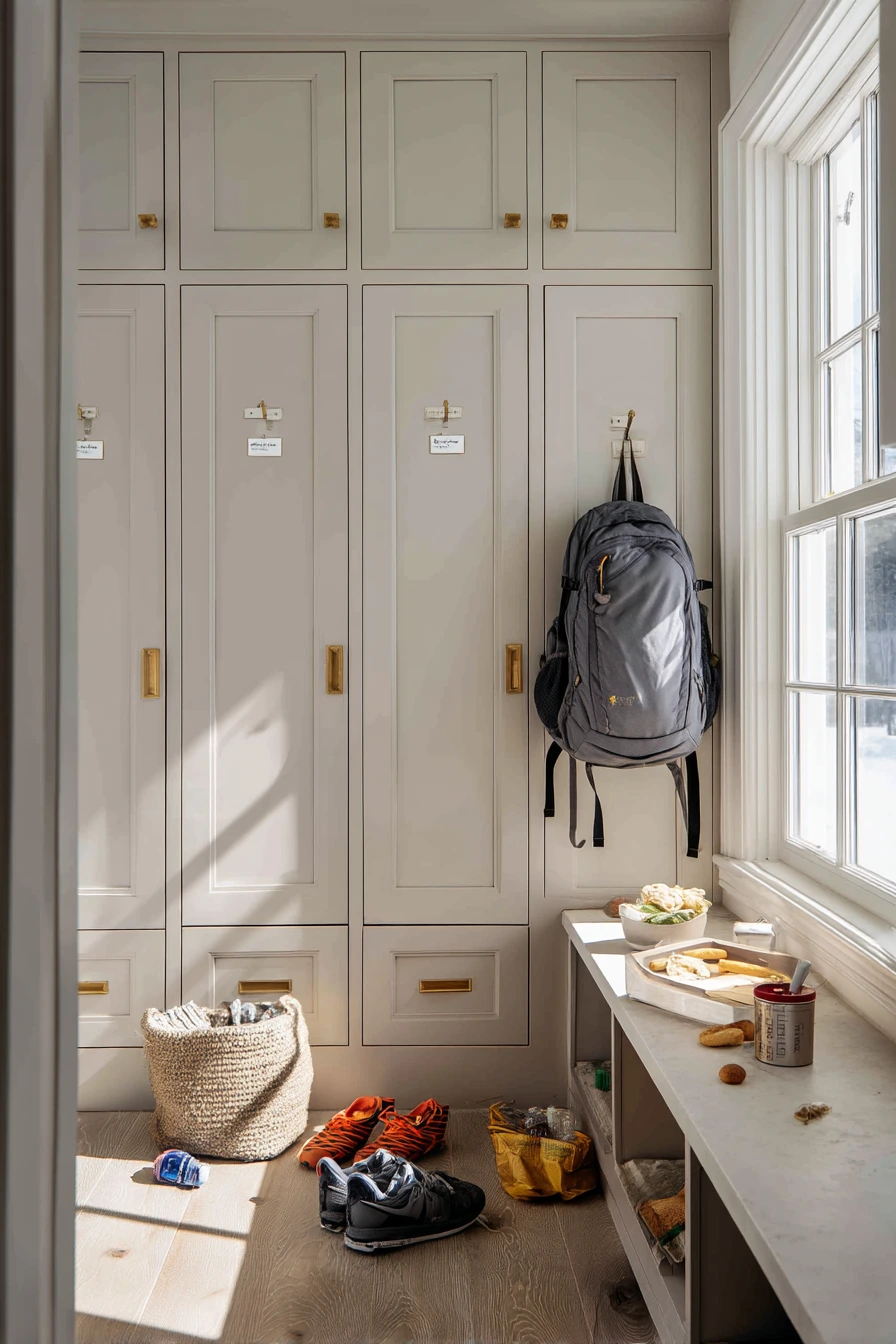 Built-In Pantry Door Wall in a Busy Mudroom-Kitchen