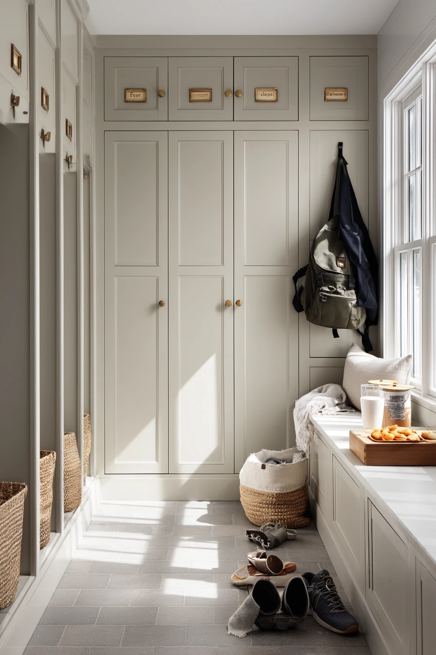 Built-In Pantry Door Wall in a Busy Mudroom-Kitchen