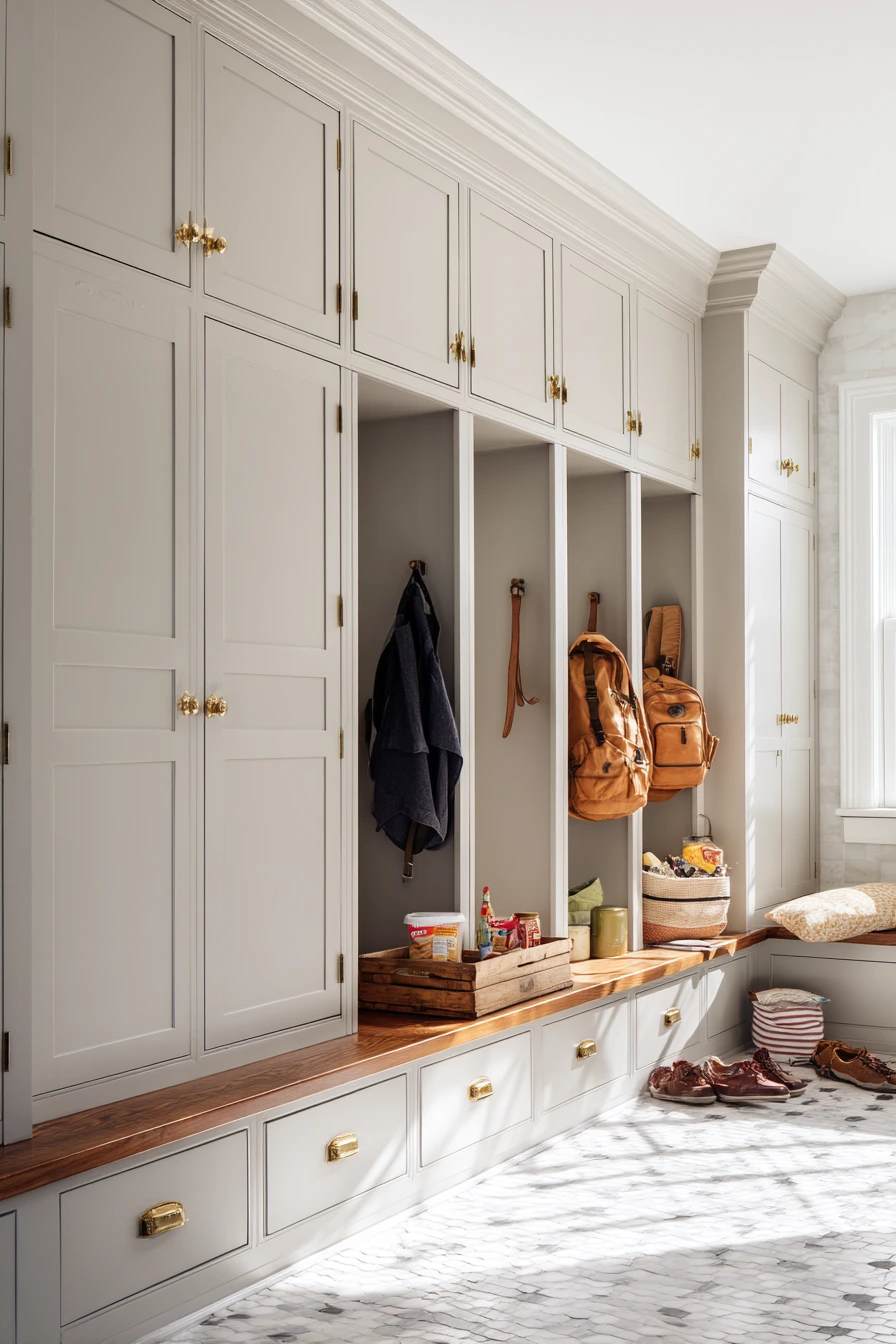 Built-In Pantry Door Wall in a Busy Mudroom-Kitchen