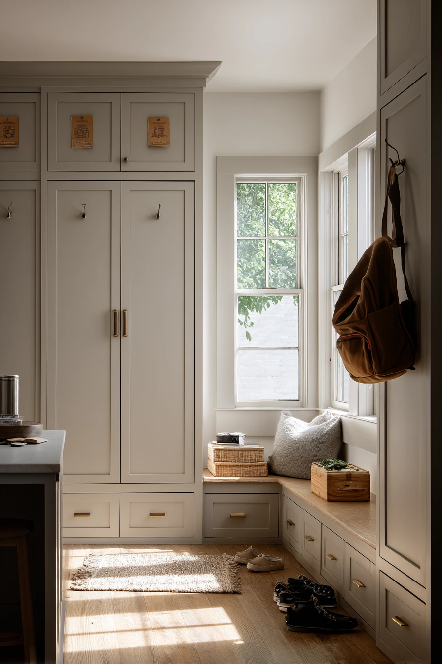 Built-In Pantry Door Wall in a Busy Mudroom-Kitchen
