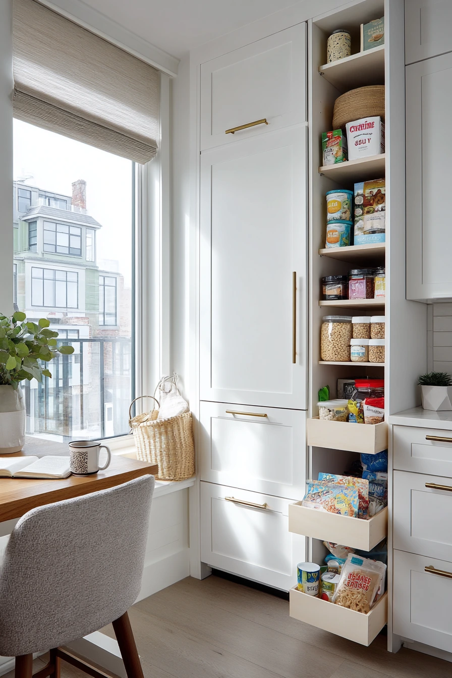 Compact Kitchen Pantry Door with Hidden Pull-Out Storage