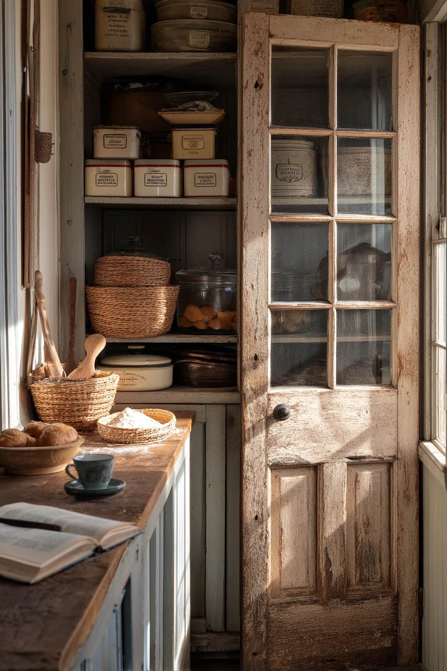 Farmhouse Pantry Door with Antique Glass Pane