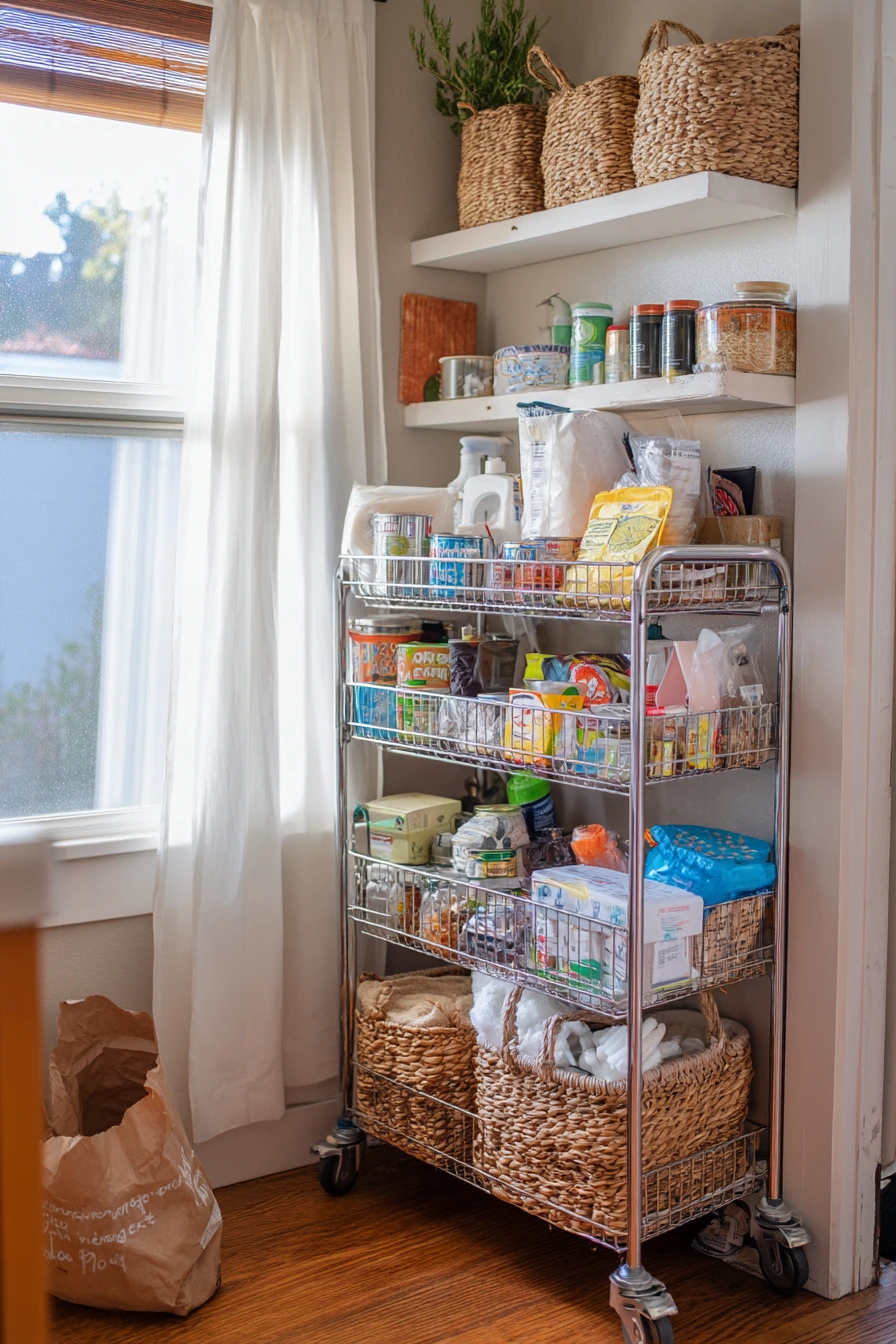 Renter-Friendly Pantry Cart and Shelves