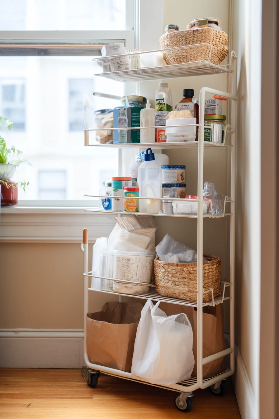 Renter-Friendly Pantry Cart and Shelves