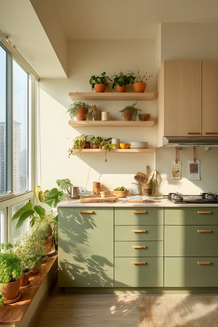 Parallel Kitchen with Plant-Filled Windows