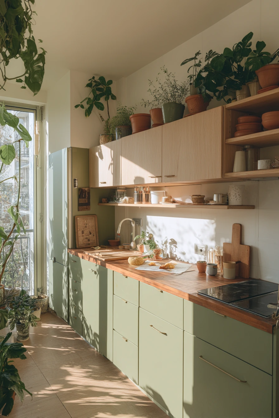 Parallel Kitchen with Plant-Filled Windows