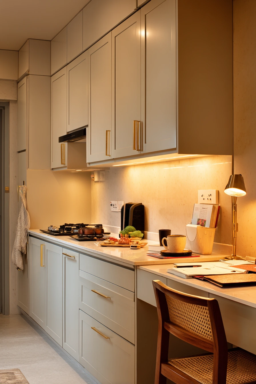Parallel Kitchen Evening Scene with Quiet Domesticity