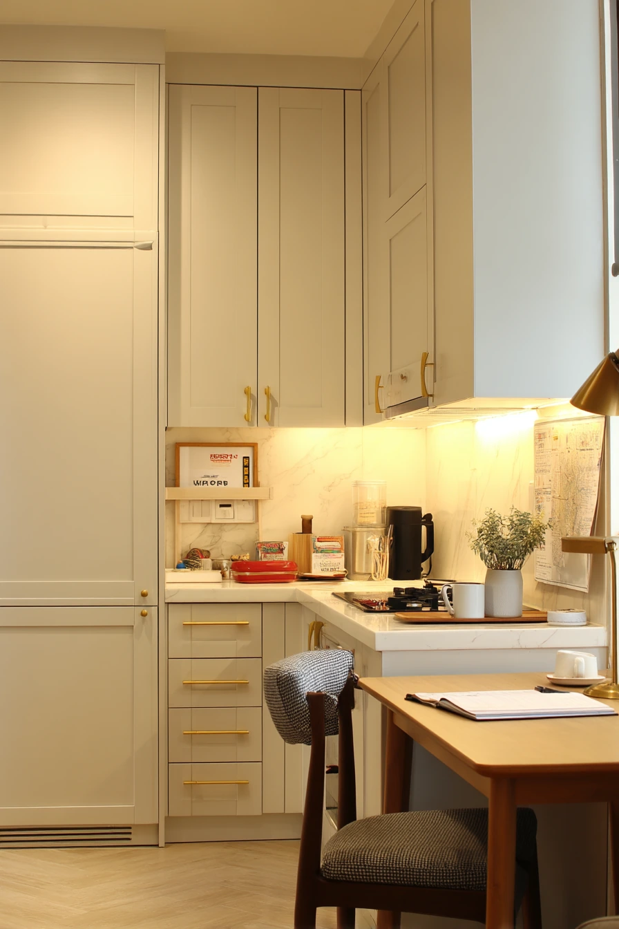 Parallel Kitchen Evening Scene with Quiet Domesticity